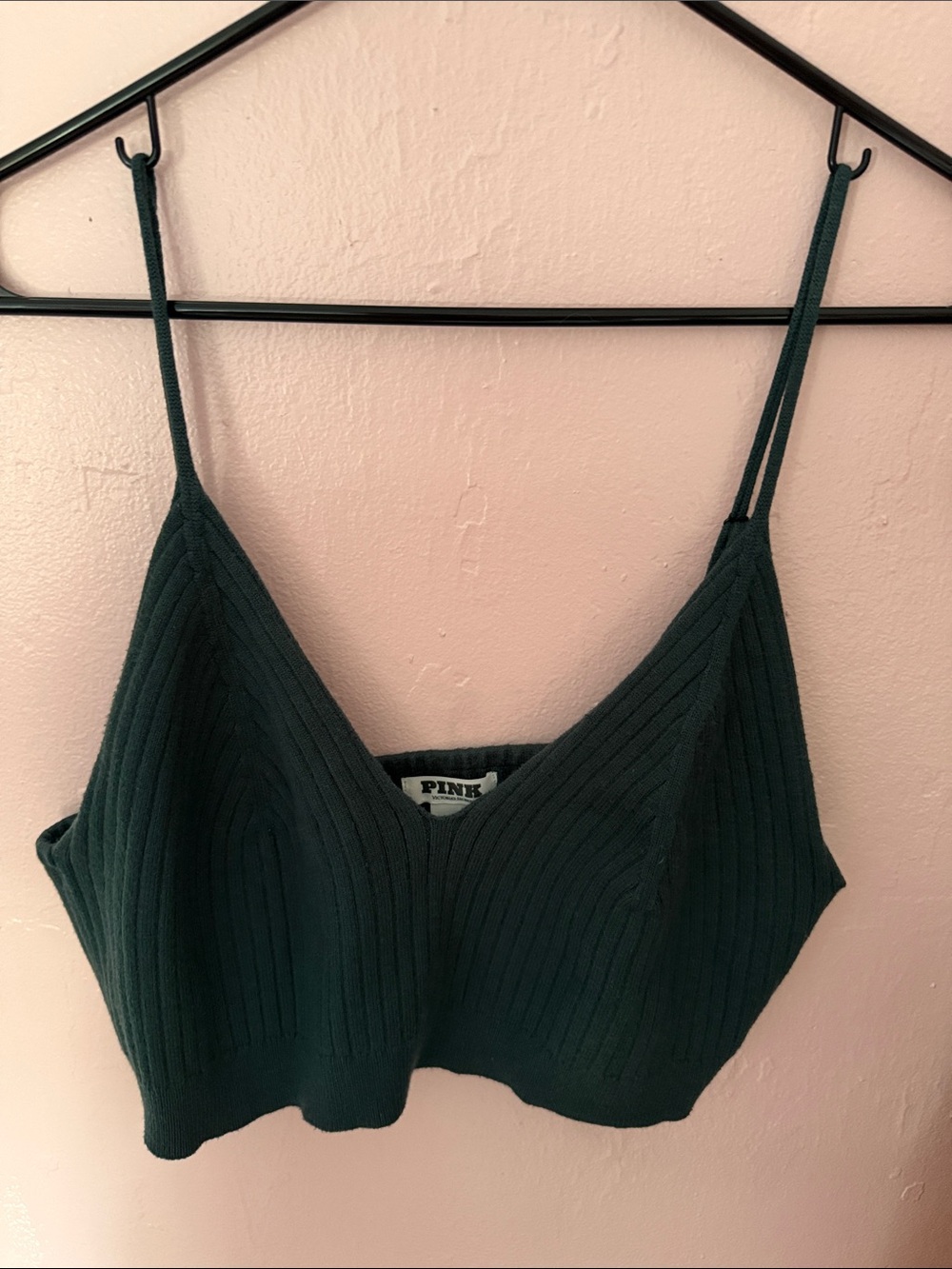 PINK Victoria's Secret Dark Teal Ribbed Knit Camisole
